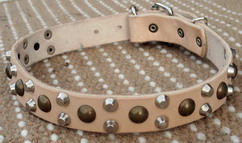 Leather Dog Collar with 3 rows of Pyramids and Studs - S56 (3cm)